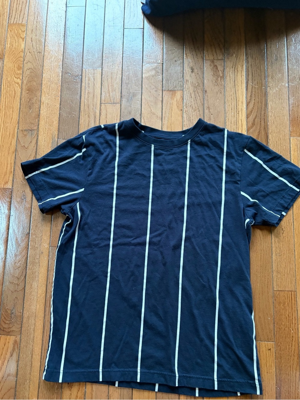 Original Use Navy Short Sleeve Tee with White Vertical Stripes